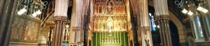 All Saints, Margaret Street, London – the interior, looking towards the magnificent altar piece at the east end and dating from 1909.