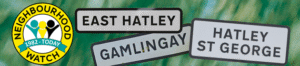 Neighbourhood Watch [1] – combining East Hatley, Hatley St George and Gamlingay + NHW logo.