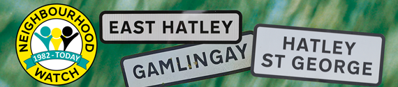 Neighbourhood Watch [1] – combining East Hatley, Hatley St George and Gamlingay + NHW logo.