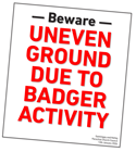 Poster telling visitors badgers have been busy in St Denis’ churchyard, digging for worms. Their resulting holes have been partially filled by Peter Mann, but the ground remains uneven. Please take care if you visit the churchyard.