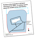Poster showing the position of the footpaths in St Denis’ Local Nature Reserve churchyard for 2026 – if visiting a grave, please be mindful of the wild flowers.