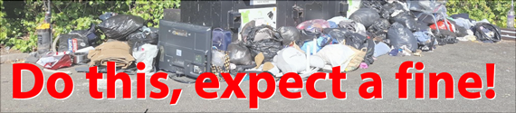 South Cambridgeshire District Council has fined 24 people for fly-tipping at this recycling bank area in the Morrisons car park in Cambourne after repeated dumping involving bags of recycling, rubbish and other unwanted items being left next to the banks when they were full.